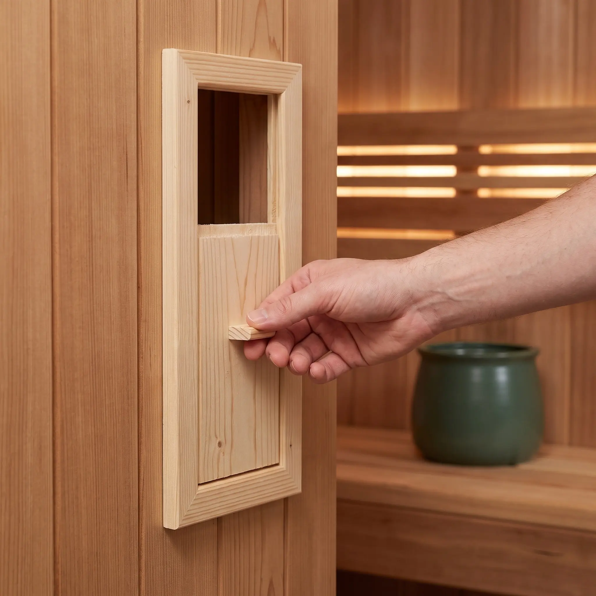 2Pcs Sauna Air Vent Rectangle Wooden Adjustable Ventilation Panel Manual Sliding Cover for Steam Room Vent Grille
