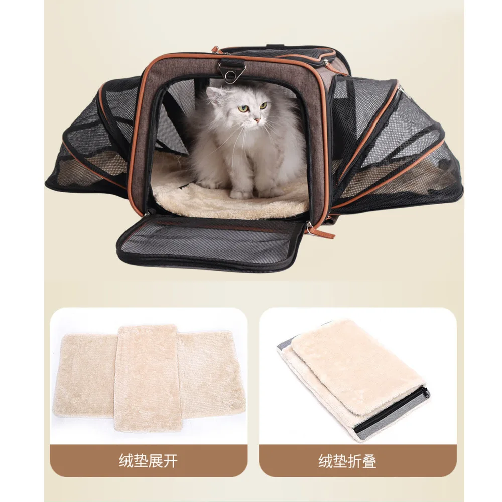 Pet Cat Carrier Breathable Outgoing Expandable Dog Carry Backpack For Travel Trip With Telescopic Handle Wheels Shoulder Strap