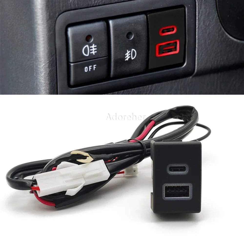 

Car USB Charger PD Type C Quick Charge QC3.0 Auto Phone Charging Adapter Button Quick Charger Use for Suzuki Jimny 07-15