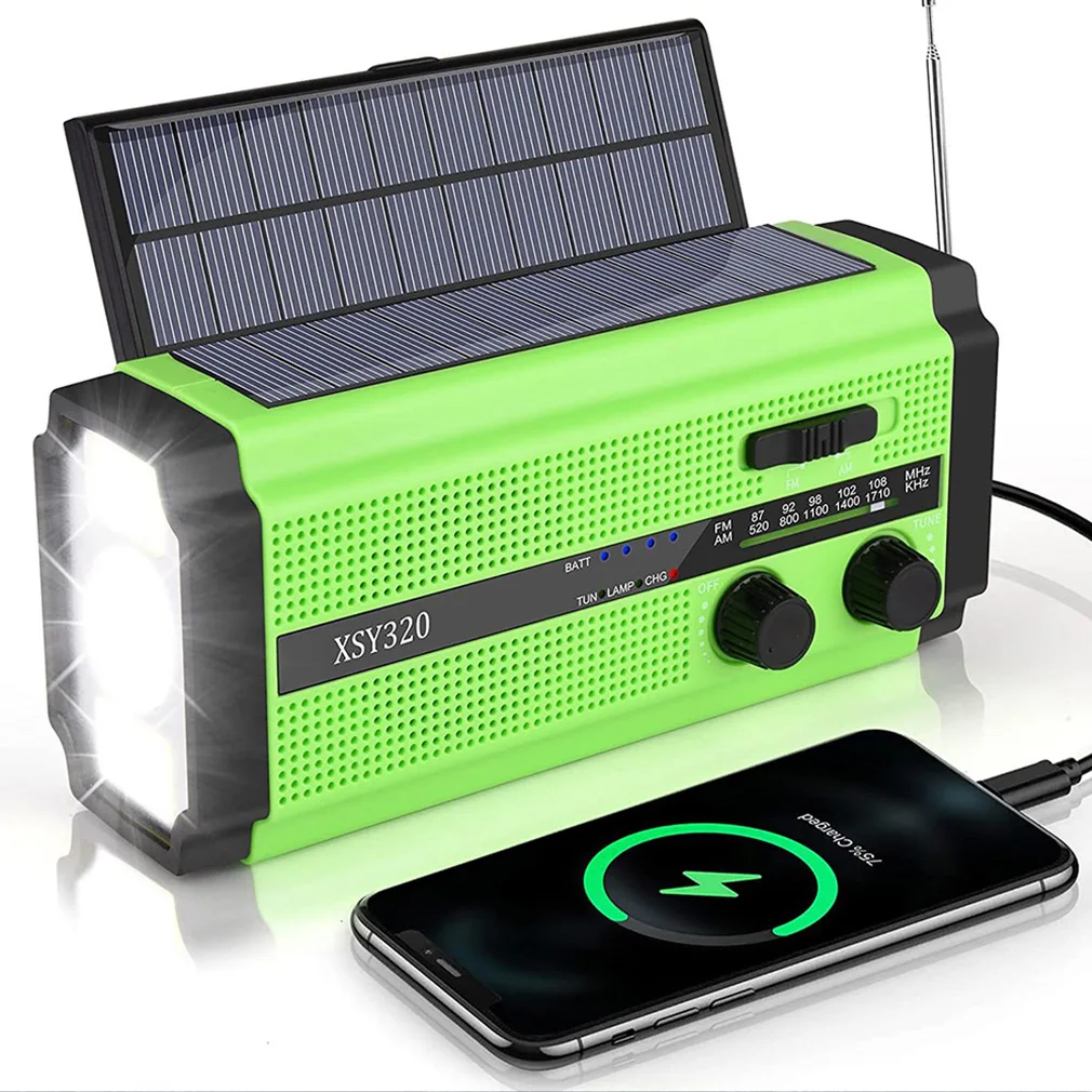 Hot AM/FM/NOAA Weather Radio Flashlight SOS Power Bank Solar Hand Crank USB Rechargeable Portable Radio 5000mAh Emergency Radio