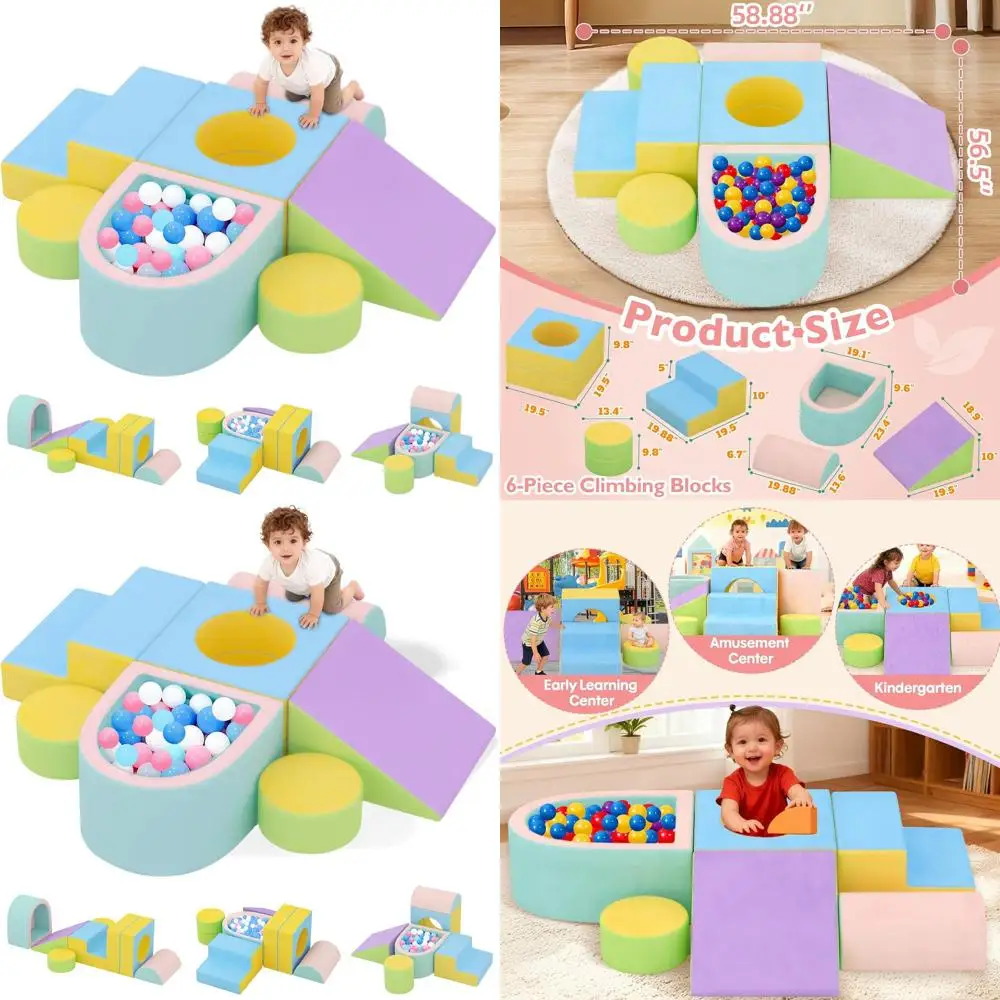 บล็อกโฟมปีนป่ายสำหรับเด็กเล็ก 6 ชิ้น พร้อมบ่อบอล ศูนย์เล่นนุ่มนิ่มหลากสีสัน สำหรับเด็กอายุ 1-3 ปี โครงสร้างสำหรับเล่นในร่ม (พร้อมลูกบอล)