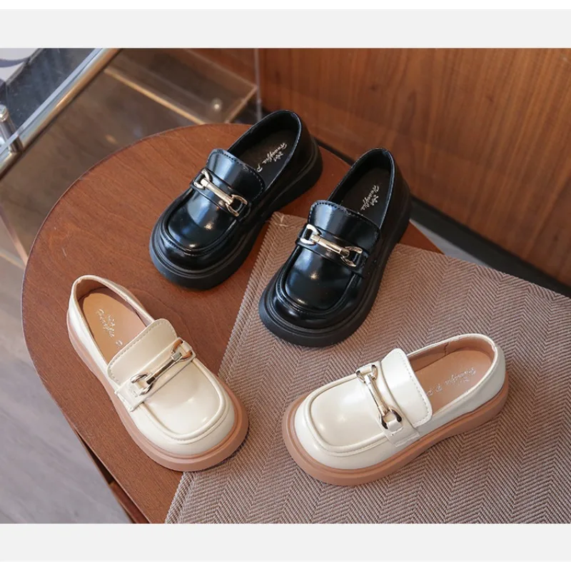 

Детская кожаная обувь для детей 3–18 лет, бежевые непромокаемые нескользящие туфли для мальчиков и девочек, черные нескользящие детские лоферы