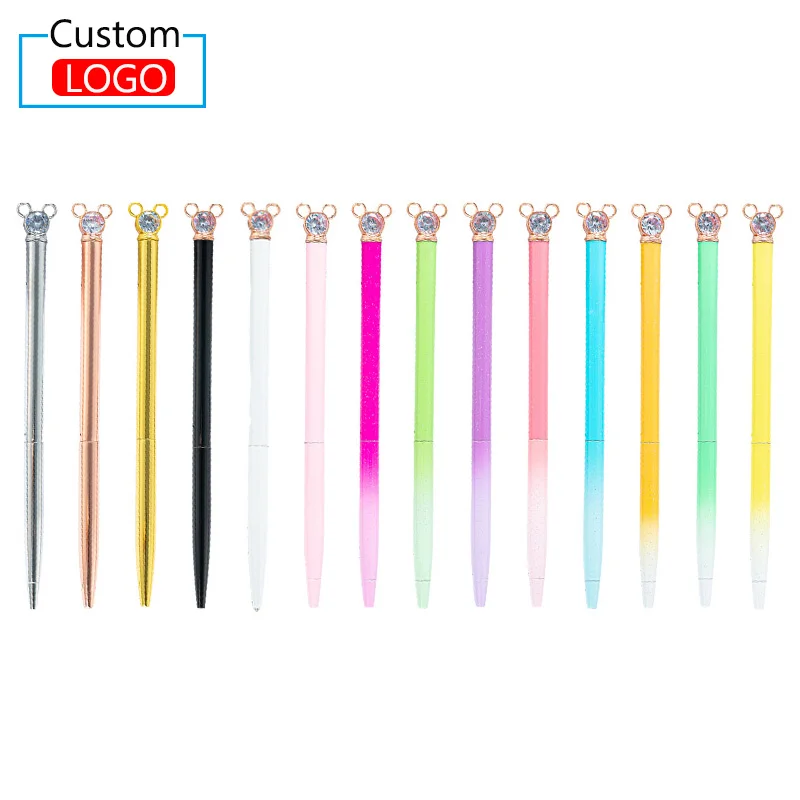 

10 шт., бесплатный логотип, мультяшный студенческий подарок, шариковая ручка с кристаллами, индивидуальный логотип, градиентная ручка, металлическая рекламная офисная шариковая ручка.