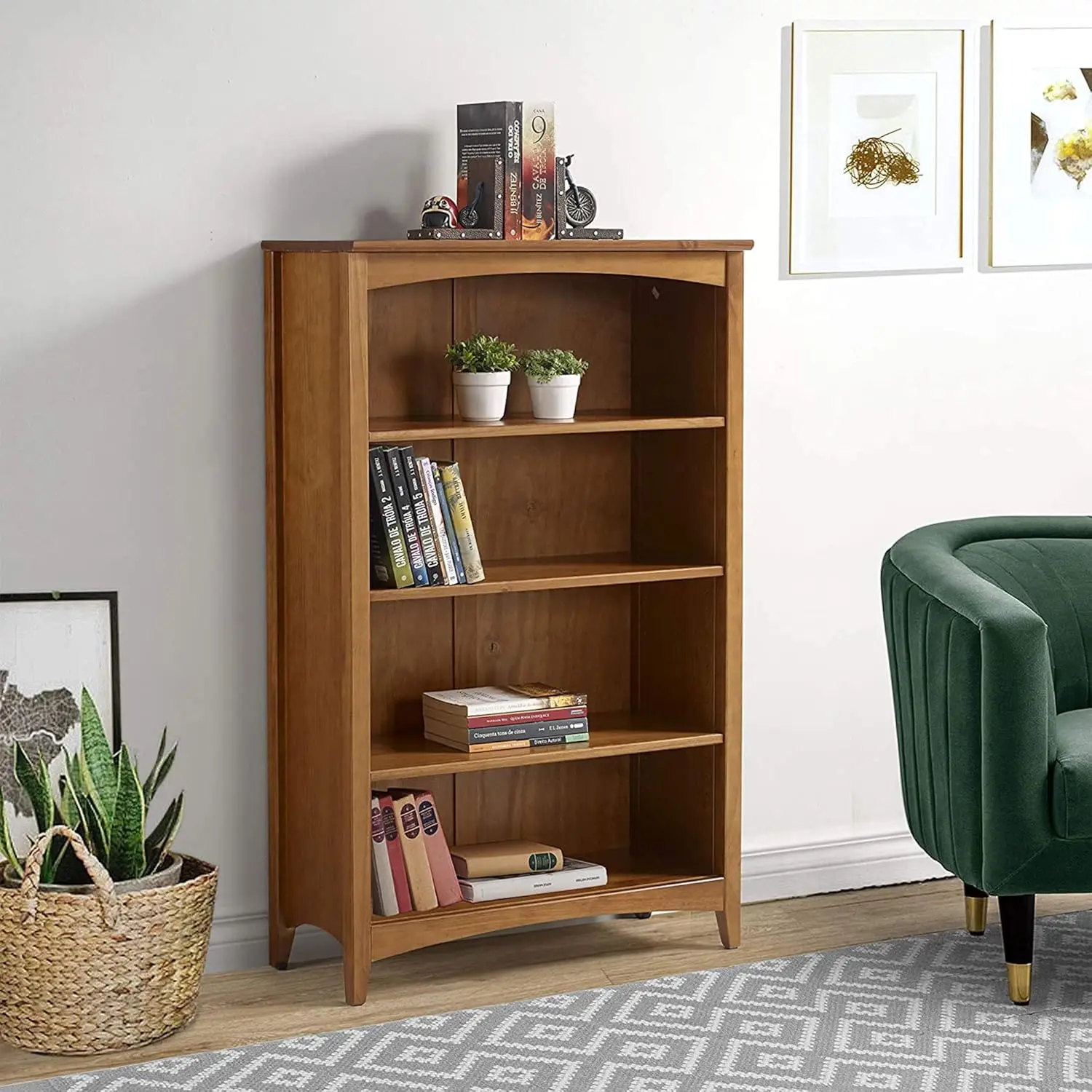 Libreria a 4 ripiani in stile Shaker/legno massello/48 "scaffalature alte/regolabili/retro chiuso/espositore per soggiorno