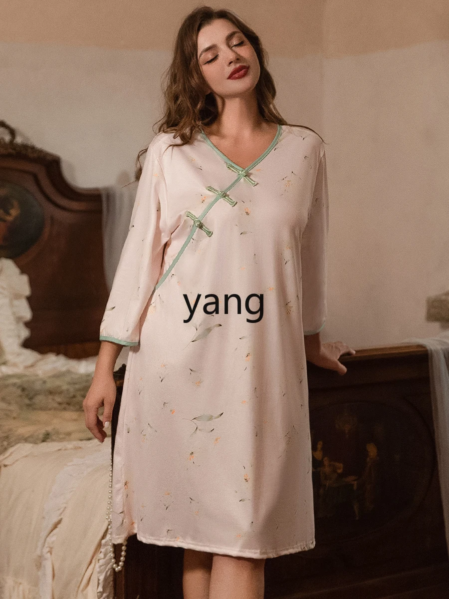 LMM large size pajamas women's spring and summer button-down printed loungewear can be worn outside fat mm loose nightgown