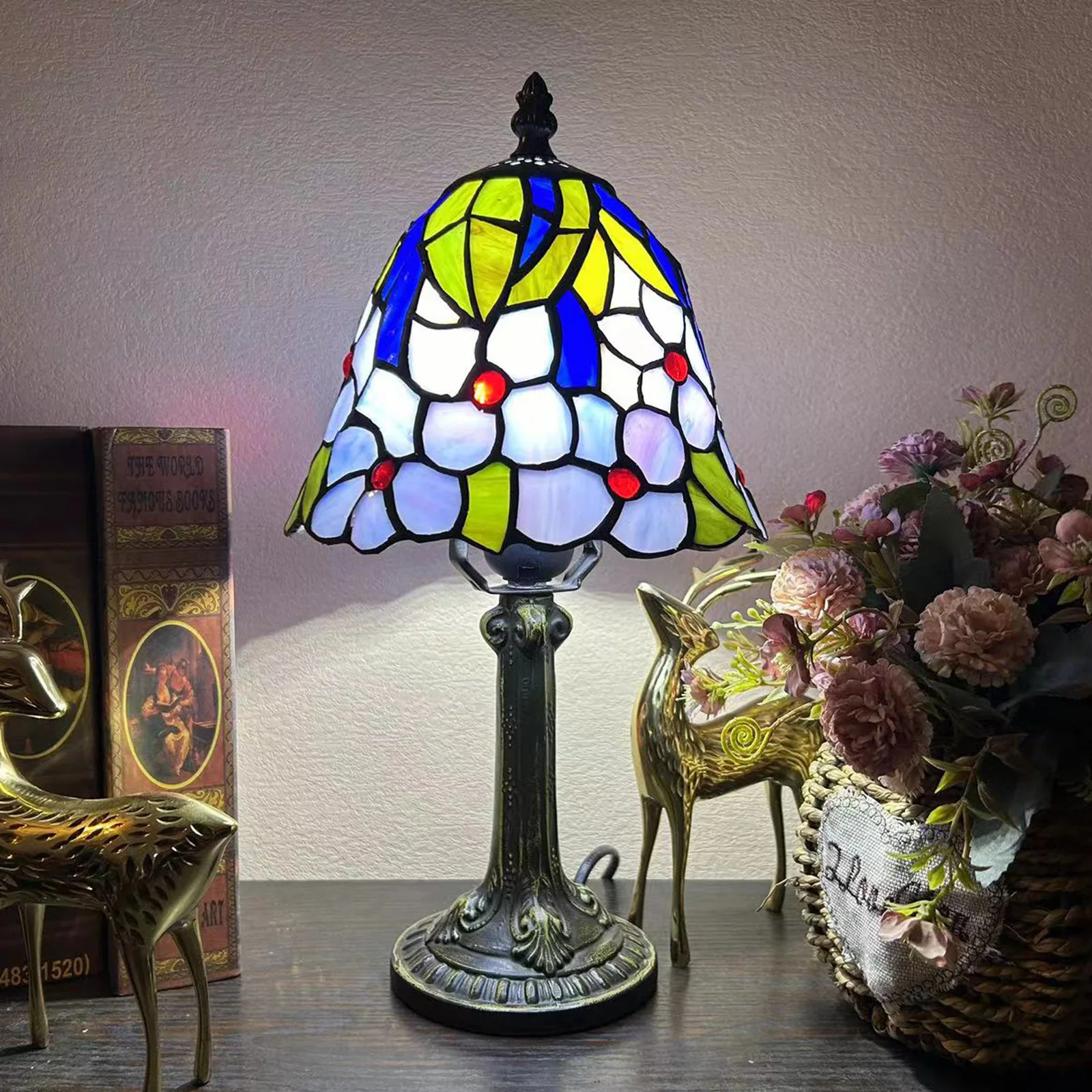 8 Inch 20cm Stained Glass Shade Tiffany Vintage Desk Lamp