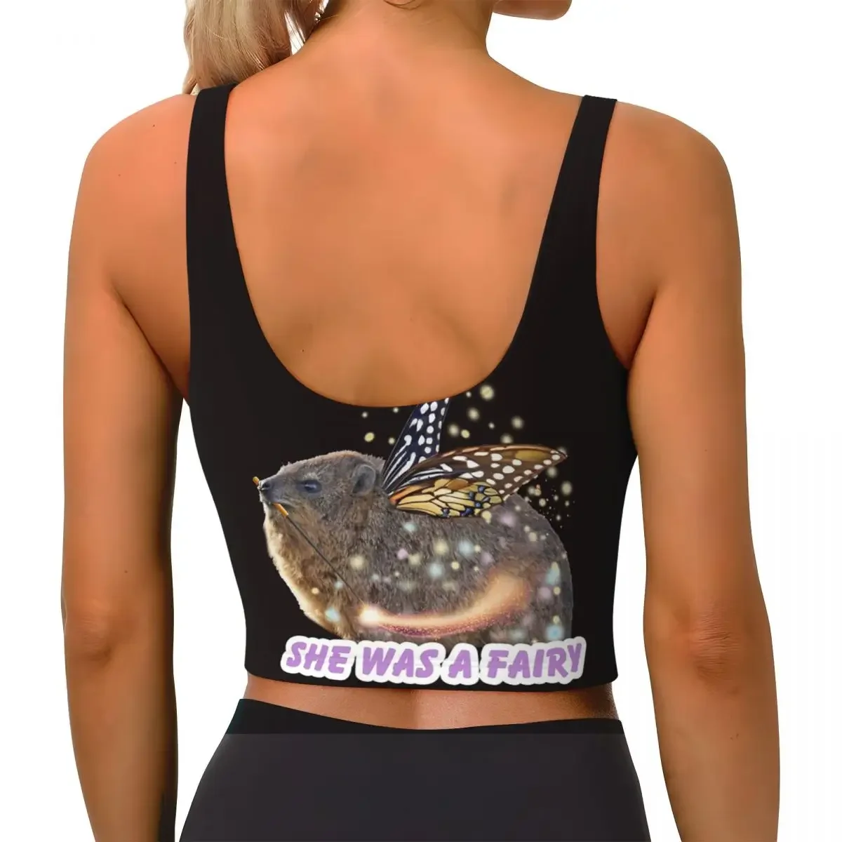 Custom Rock Hyrax Fairy Women Sports Bra High Impact Vest Gym Workout Yoga Crop Tank Tops