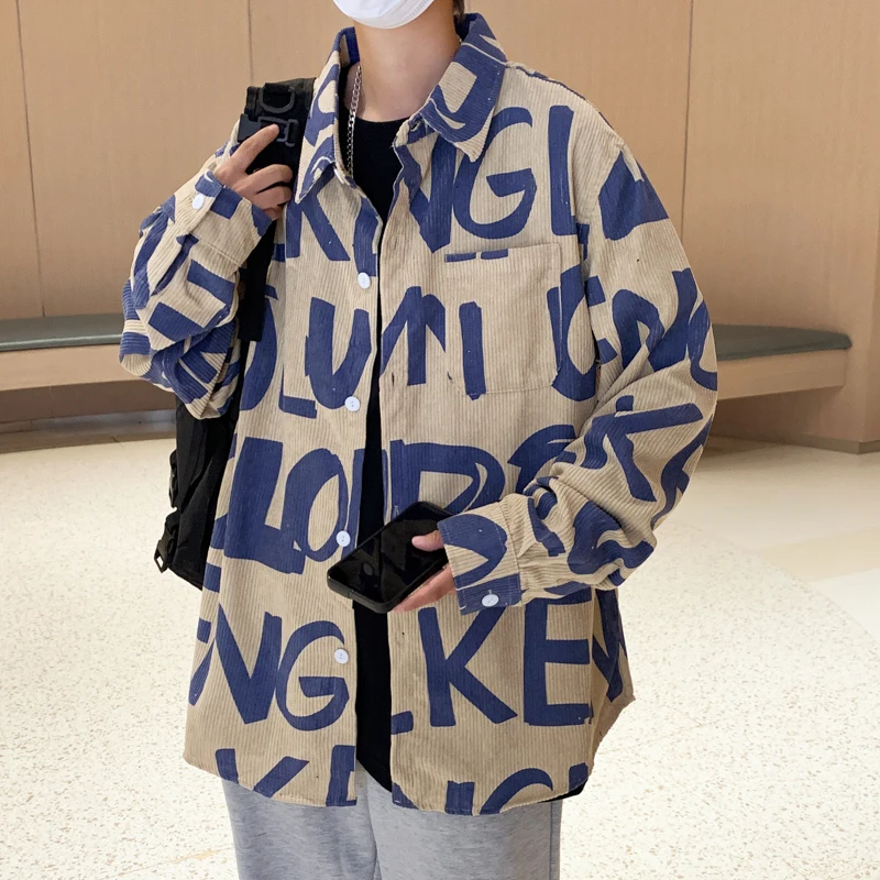 

Corduroy Men's irt Autumn Large Size 300 Pou Casual Long Sve Faionable Polyester Fabric Youth ular Outerwear