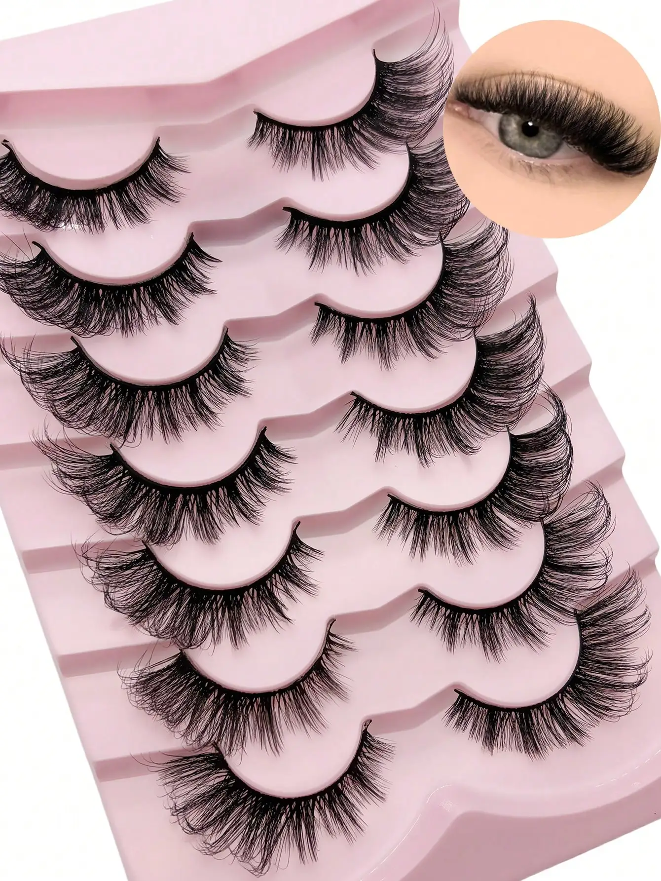 7 Paar Katzenaugen-Wimpern, natürliche, schmale Fuchsaugen-Form, flauschig, dicht, verlängern die äußere Augenwinkel, für den täglichen Gebrauch. – Detail 2