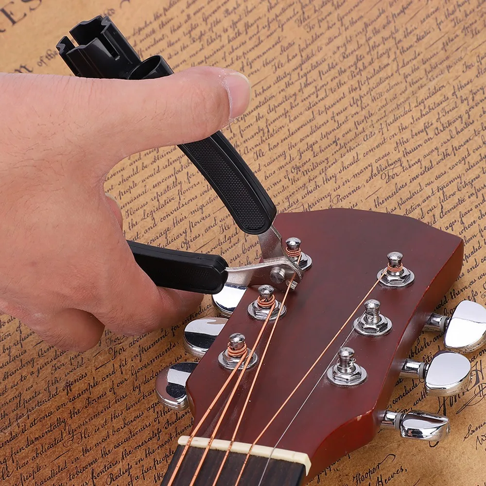 2pcs ​3-in-1 Guitar String Winder ​Black Multifunctional ​Bridge Pin Puller Guitar Maintenance Tool​ ​Pin Puller Cutter​