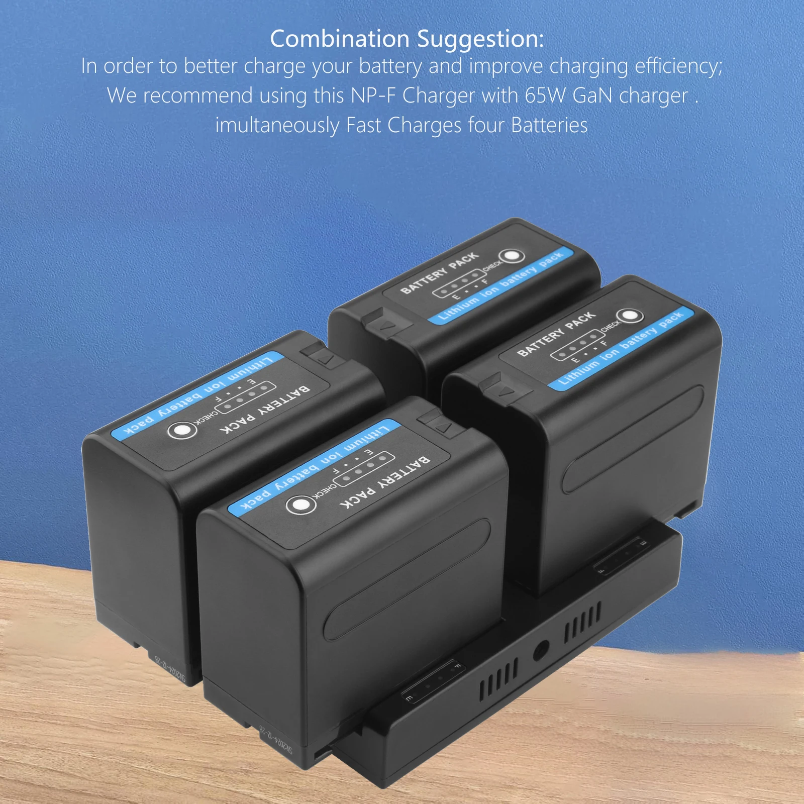 Probty 8800 mAh NP-F970 Akku und 4-Kanal PD60W Schnellladegerät für Sony NP-F550/750/770/970 Akku-Feldmonitor, Videoleuchte