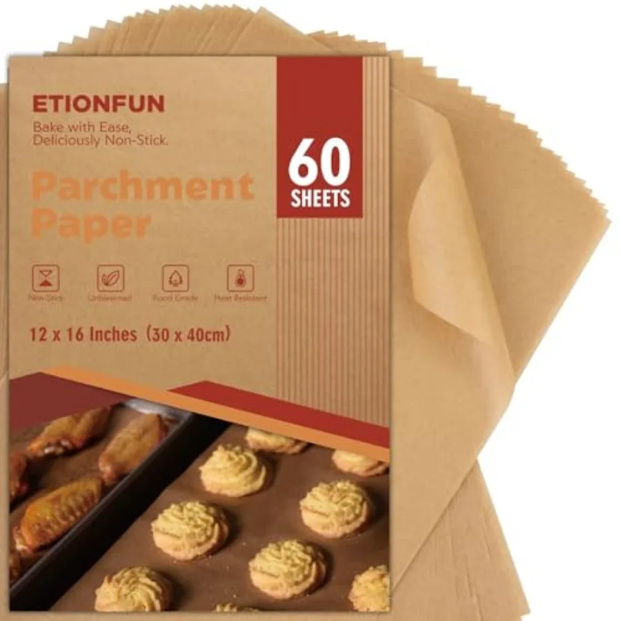 

60Pcs Unbleached Parchment Paper Sheets for Baking. 12x16 Inches Parchment Paper, Precut Baking Paper Sheets, Parchment Sheets