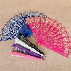 Chinese Plastic Folding Fan Classic Dance Performances Hand Fan Cloth Cheongsam Hanfu Show Hand Fan Art Craft Home Ornaments