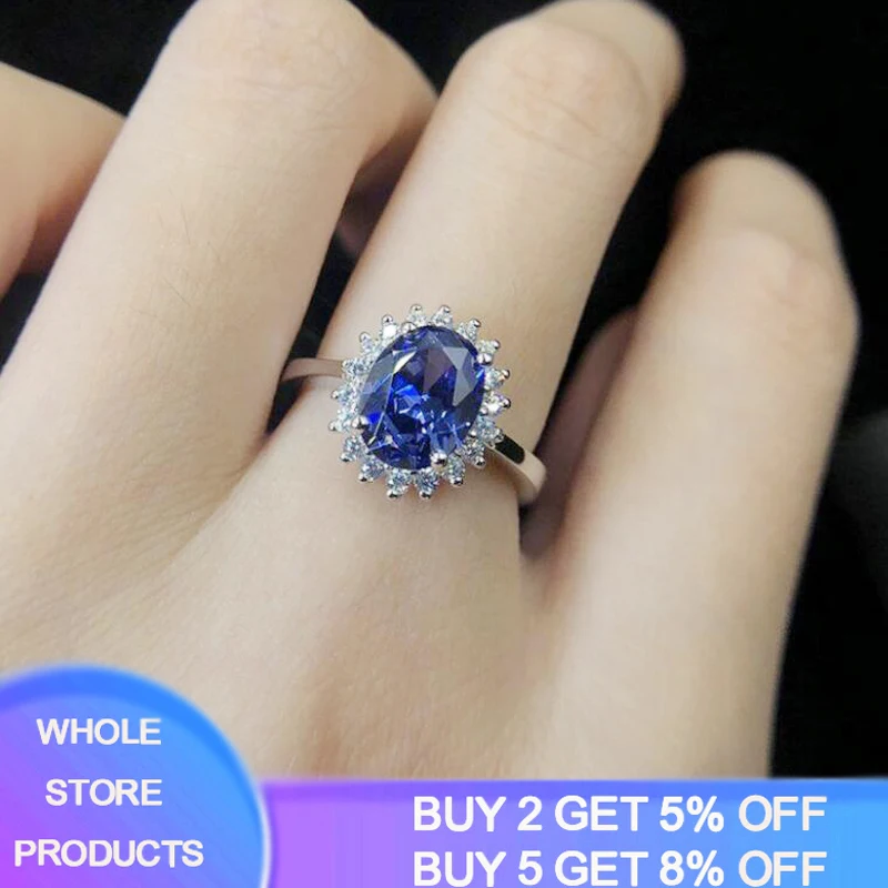 

YANHUI Princess Diana William Kate Sapphire Emerald Ruby Rings for Women Wedding Engagement Jewelry Tibetan Silver