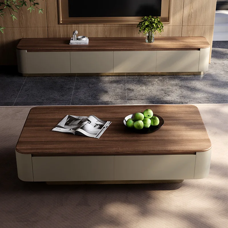 Walnut solid wood coffee table living room 2025 new light luxury high-end atmospheric TV cabinet combination