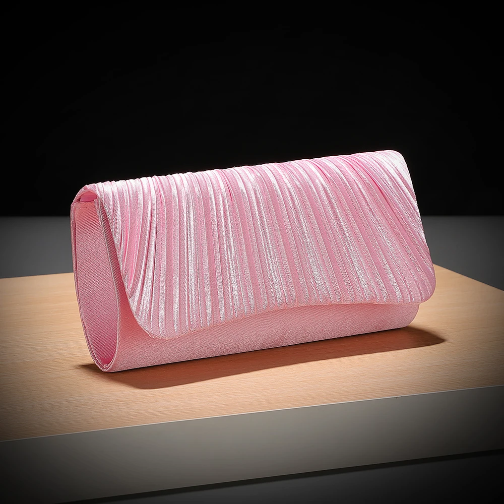 New pleated satin evening bag with adjustable strap - clutch bag for brides, wedding, parties and formal wear.