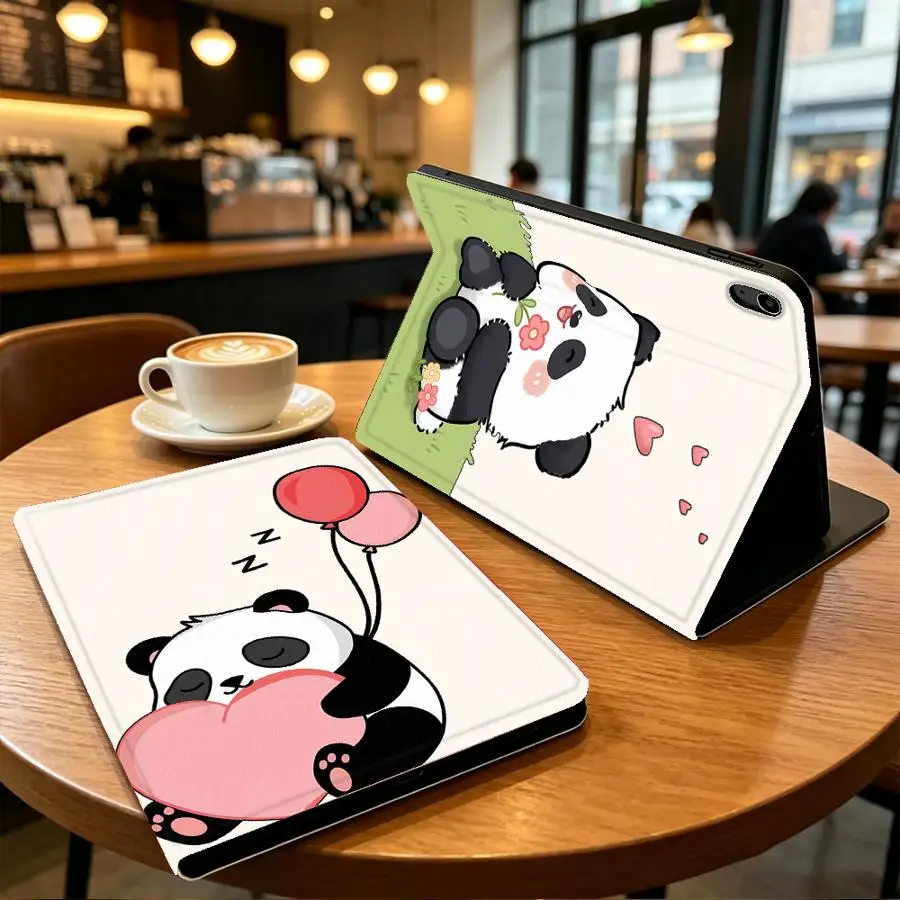 Grass Blush Panda Print With Pencil Holder Case for Apple iPad Pro11 13 Air 11 13 M4 M3 M2 A16 2026 10th 7/8/9th Air 4/5/6th