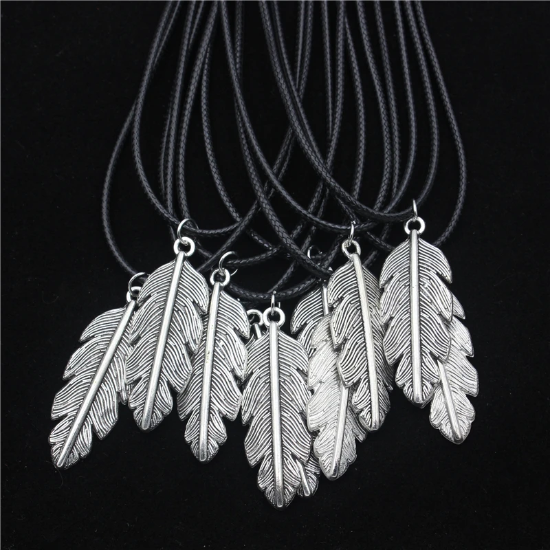 10 Stück antik versilberte Legierungs-Feder-Anhänger-Halsketten für Frauen und Mädchen, Party, Geburtstag, Schmuck, Geschenk