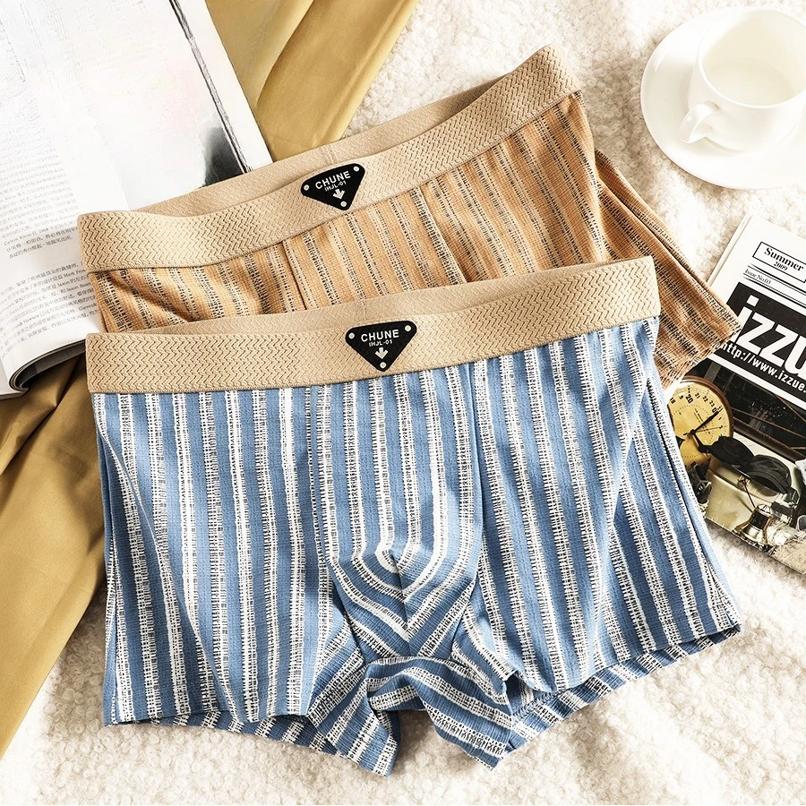 Cotton Men's Underwear Striped Midwaist Large size Breathable Men's Boxers Трусы Мудские Хлопковые Mens Panties Briefs Shorts