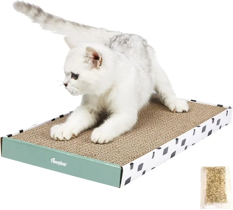 

PAWSFANS Cat Scratcher Cardboard Scratch Pad with Box Durable Corrugate Scratching Kitty Sofa Lounge Bed Reversible Catnip Inclu
