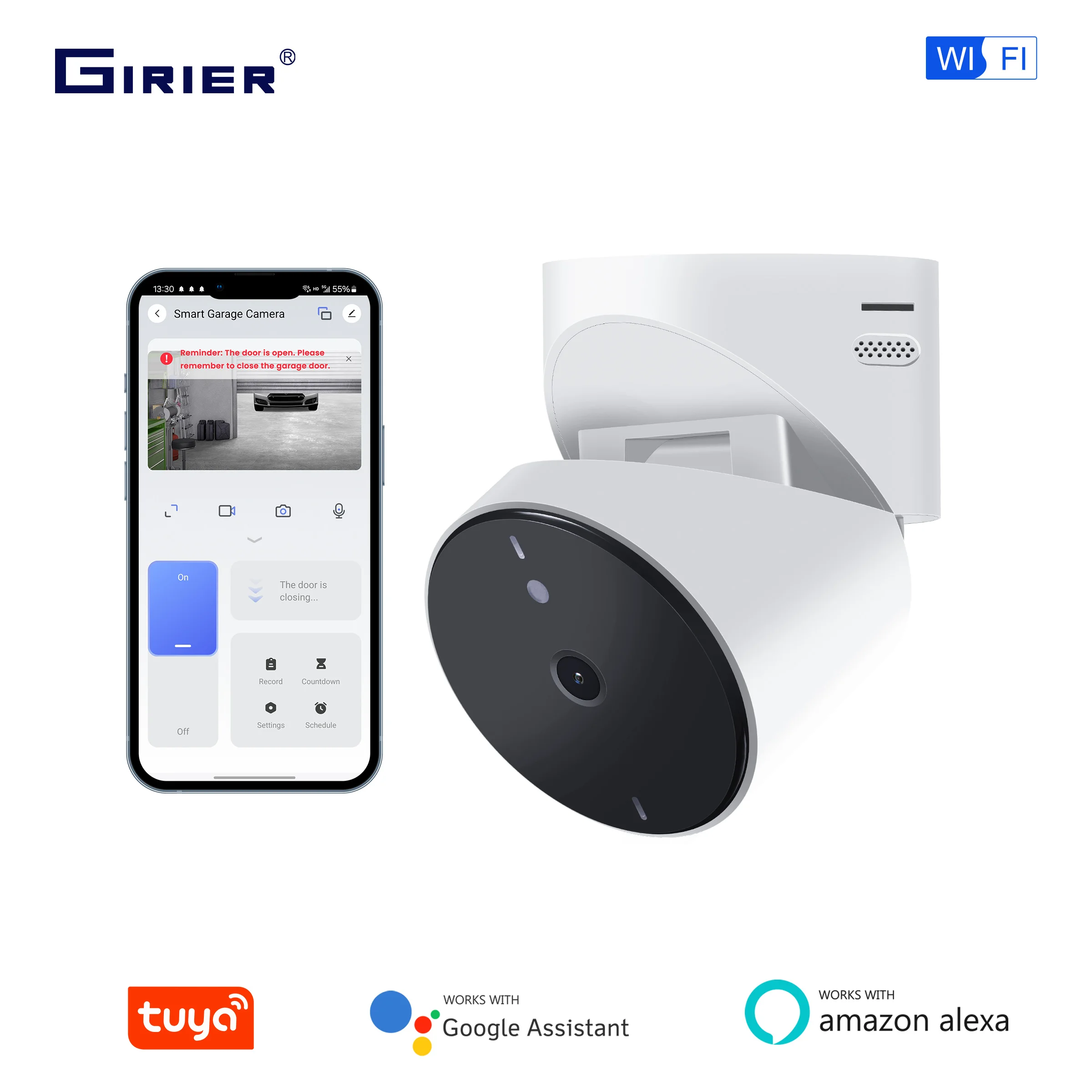 GIRIER Smart WiFi Garage Door Opener with Camera Monitor 1080P Smart Garage Camera Support 2-way Talk Work with Alexa Hey Google