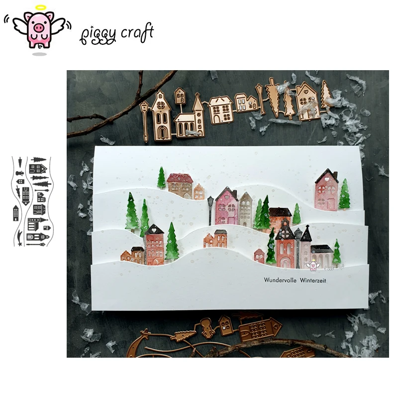 Piggy Craft metal cutting dies cut die mold Christmas tree house strip Scrapbook paper craft knife mould blade punch stencils