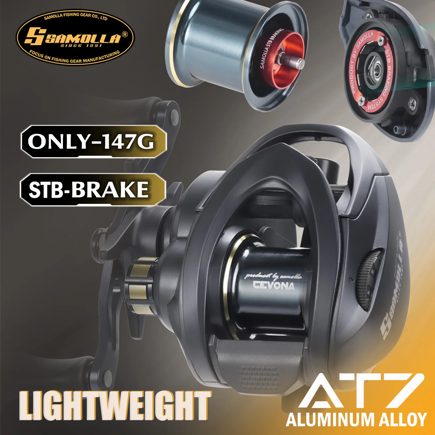 SAMOLLA Ultraleichte Baitcasting-Rolle 149g STB Brems-Angelrolle 7.2 Übersetzungsverhältnis Salzwasser 8+1BB 5KG Power Baitcaster