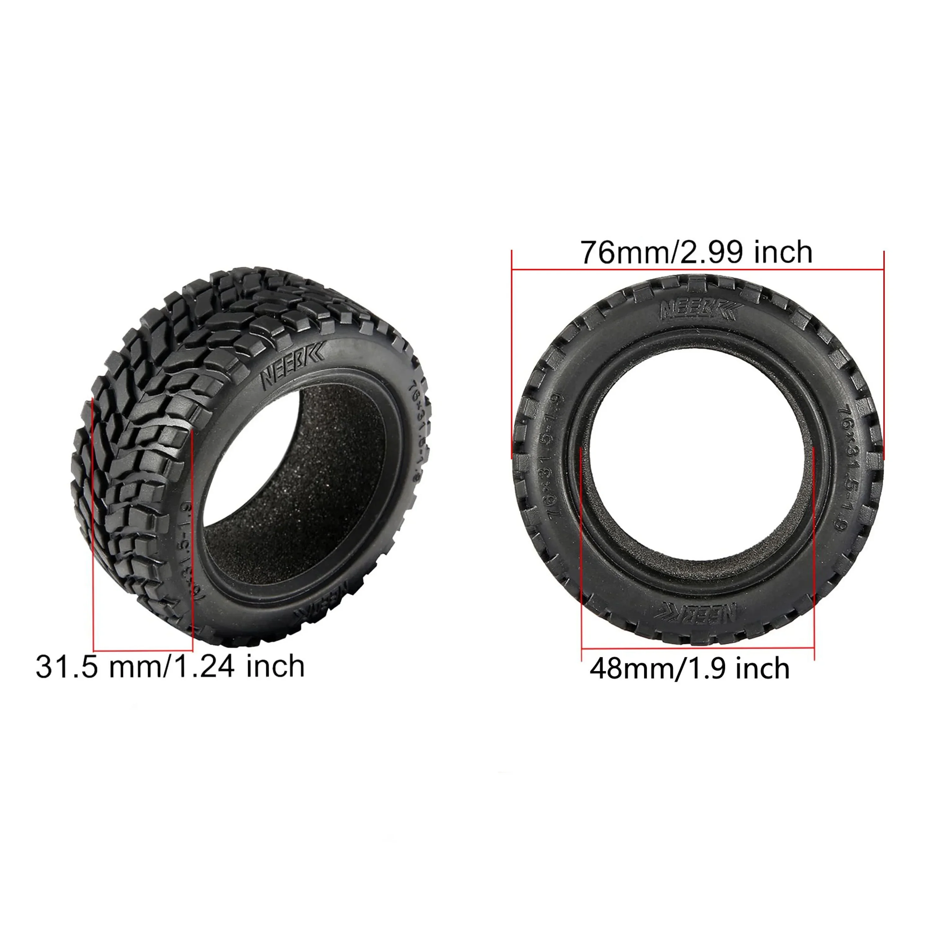 4PCS NEEBRC 75mm 1.9 inch Rubber Tyre Wheel Tire Hex Rim Hub for 1/10 1/14 1/16 RC Car Crawler Off-road Climbing HPI Wltoys