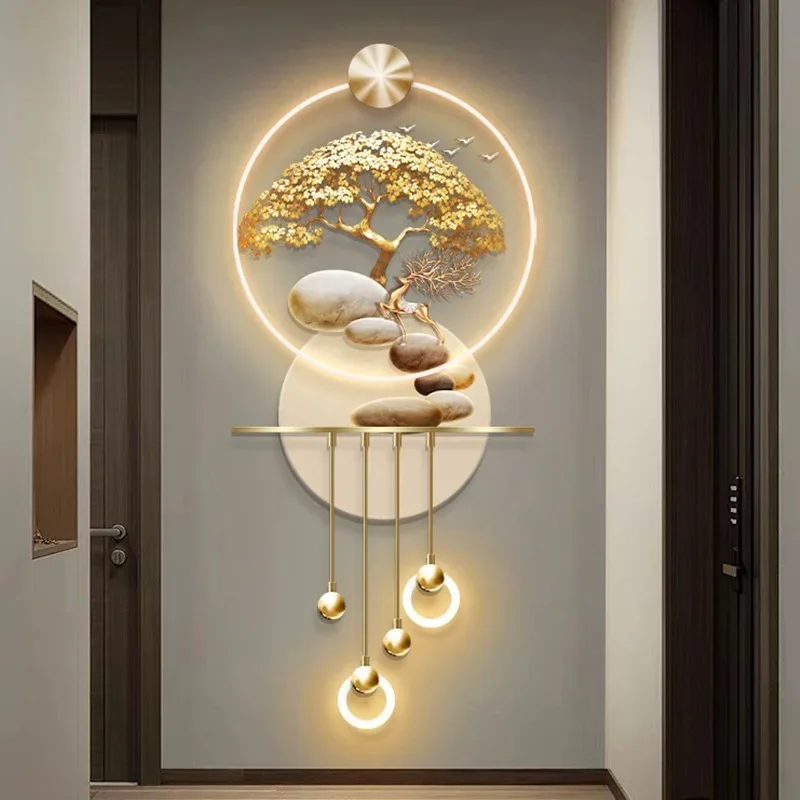 Modern light luxury entrance decorative painting, high-end led lamp mural, fortune tree, meaning good entry corridor aisle