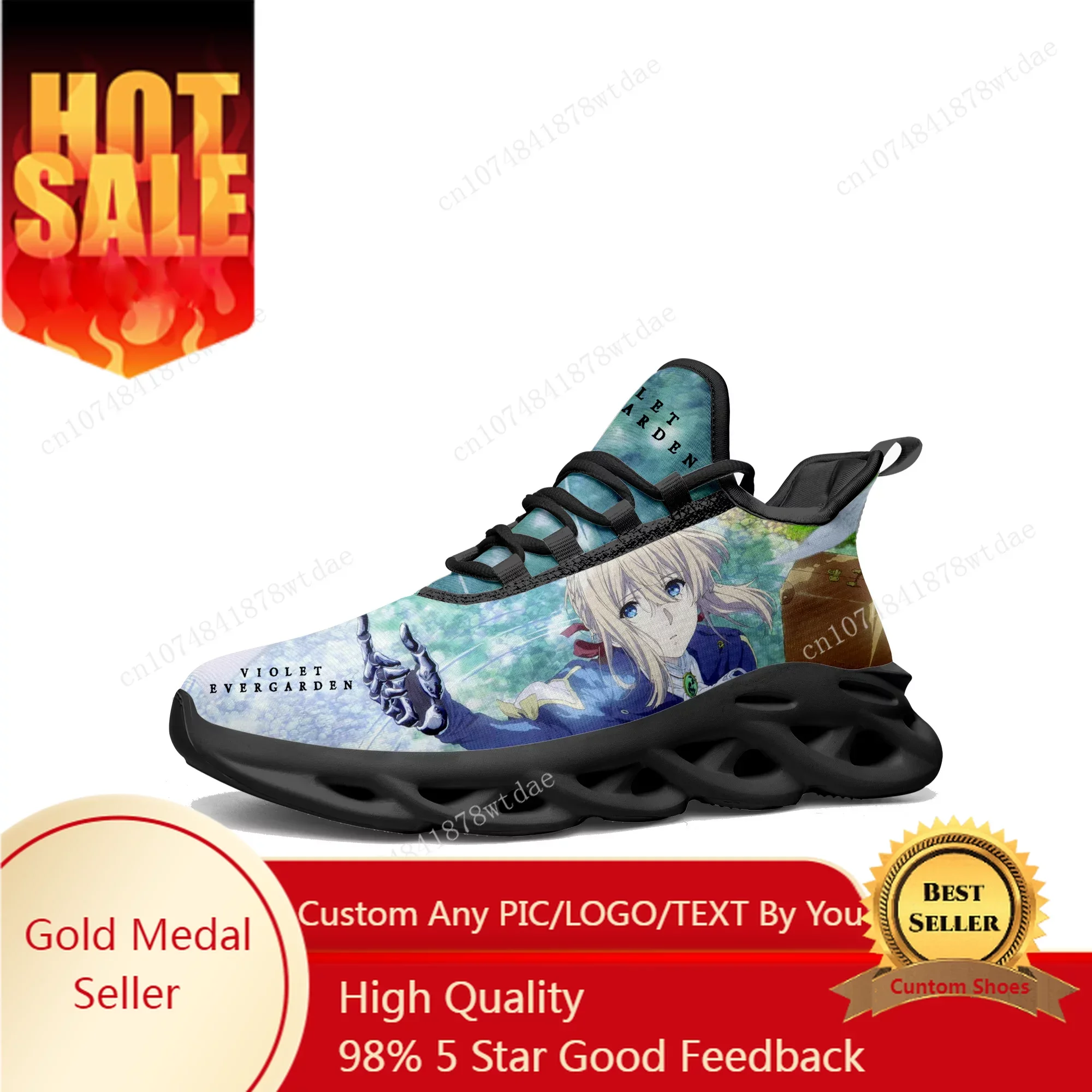 

Violet Evergarden Flats Sneakers Mens Womens Teenager Sports Running Shoe High Quality Anime Manga Custom Lace Up Mesh Footwear