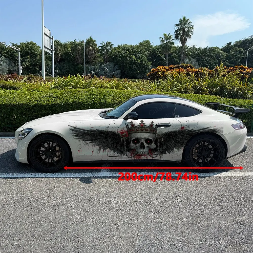 2pcs Ink Splatter Blood Stain Skull Wings Car Side Wrap, Self-Adhesive PVC Waterproof & Scratch-Resistant Sticker, Car Accessory
