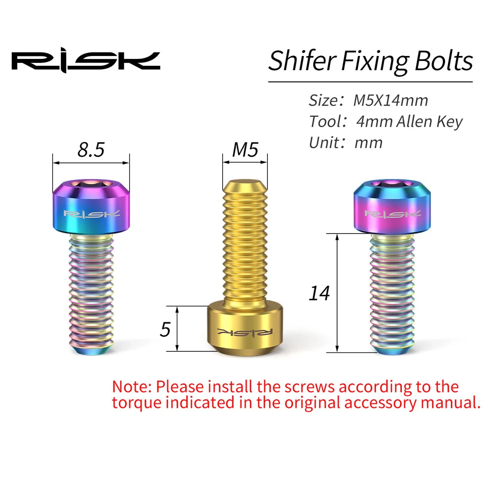 Palanca de cambio de pulgar para bicicleta, tornillo de palanca de freno, aleación de titanio, 2 piezas RISK M5 x 14mm