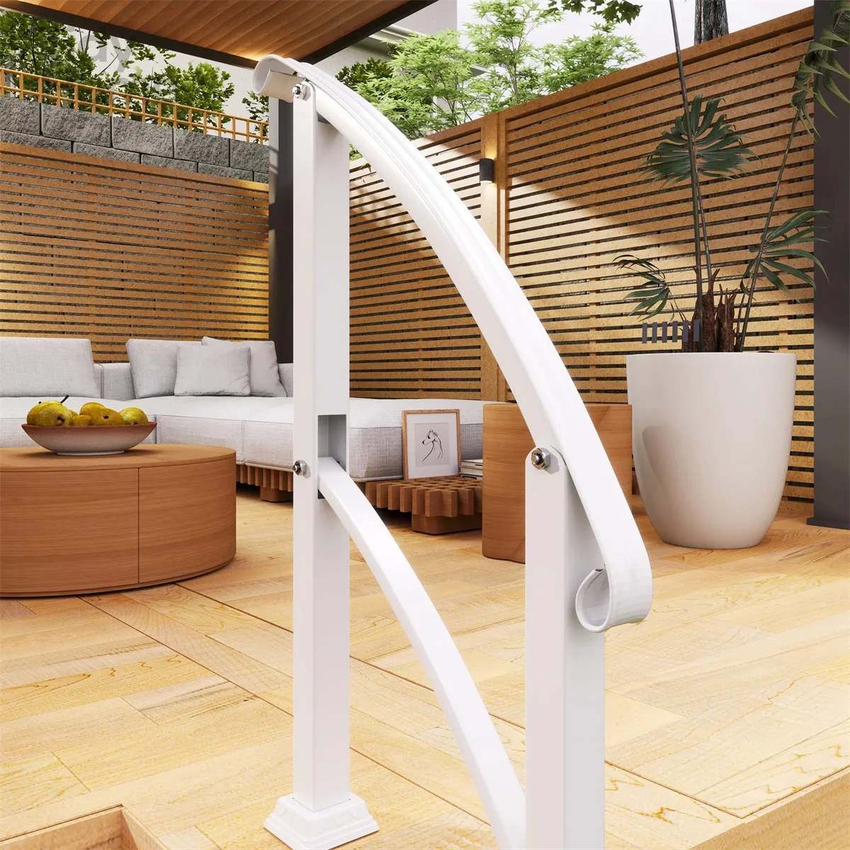 

White Step Metal Handrails for Outdoor Steps Stair Railing, Adjustable Flexibility,