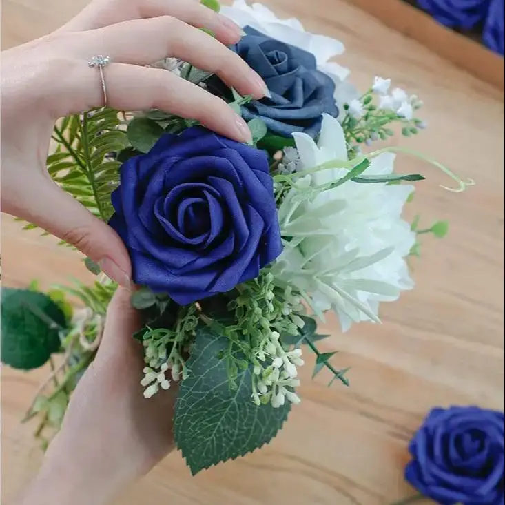 Artificial Flowers 25pcs Real Looking Royal Blue Foam Fake Roses with Stems for DIY Table Centerpieces Party Home Decorations