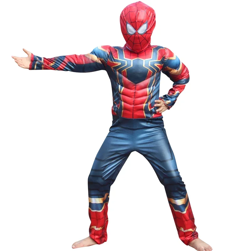 เด็ก Super Heroes เครื่องแต่งกายกล้ามเนื้อ Spiderman หน้ากากถุงมือมวย Hulk Boy Carnival Party Dress Up 3-14Y