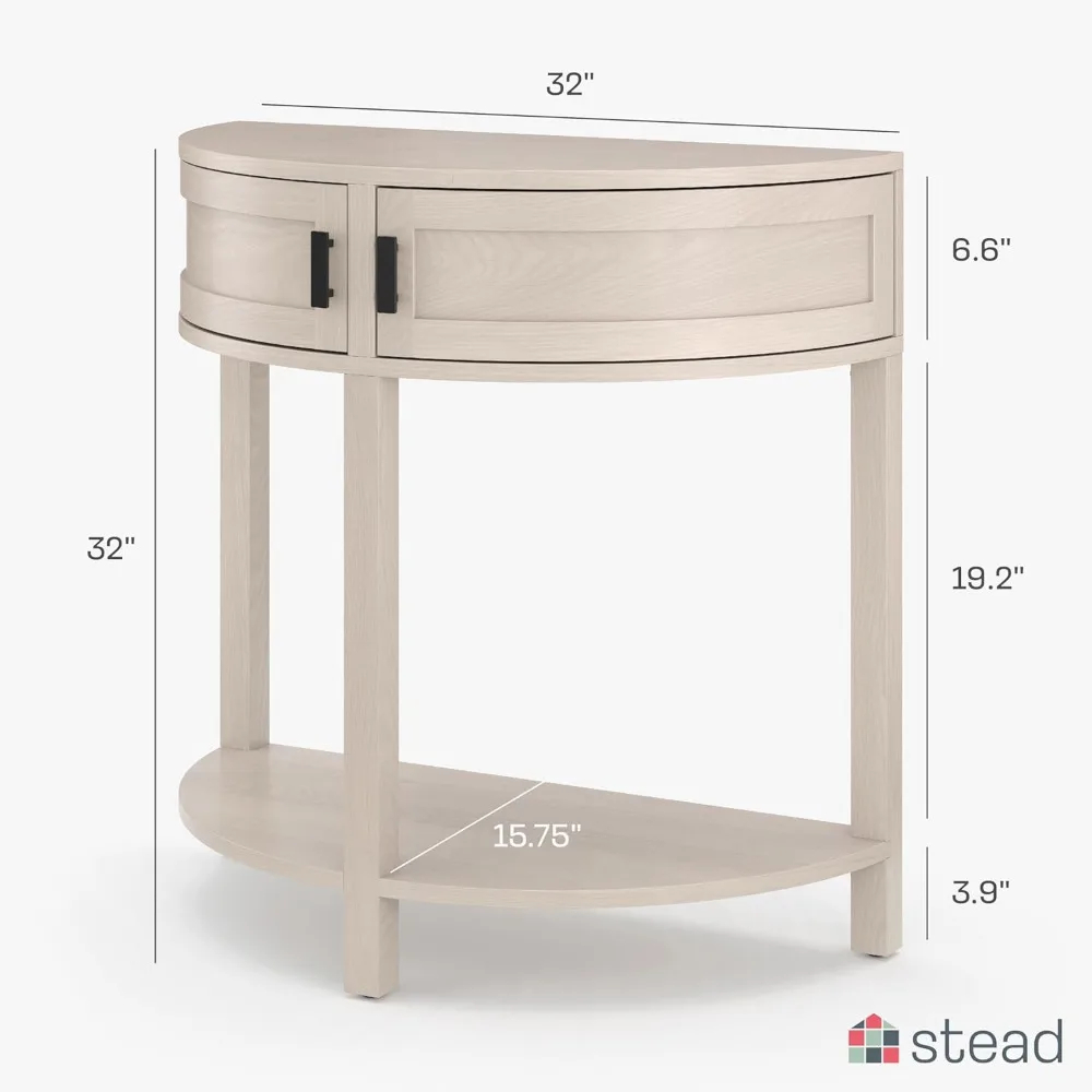 Mesa consola de media luna de granja - Mesa de entrada pequeña con almacenamiento para espacios estrechos - Decoración moderna para el hogar