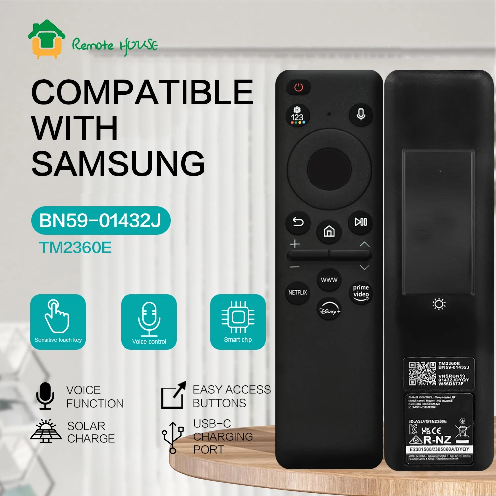 BN59-01432J Replacement Solar Remote Control For Samsung Smart TV Compatible With Neo QLED 8K 4K Series