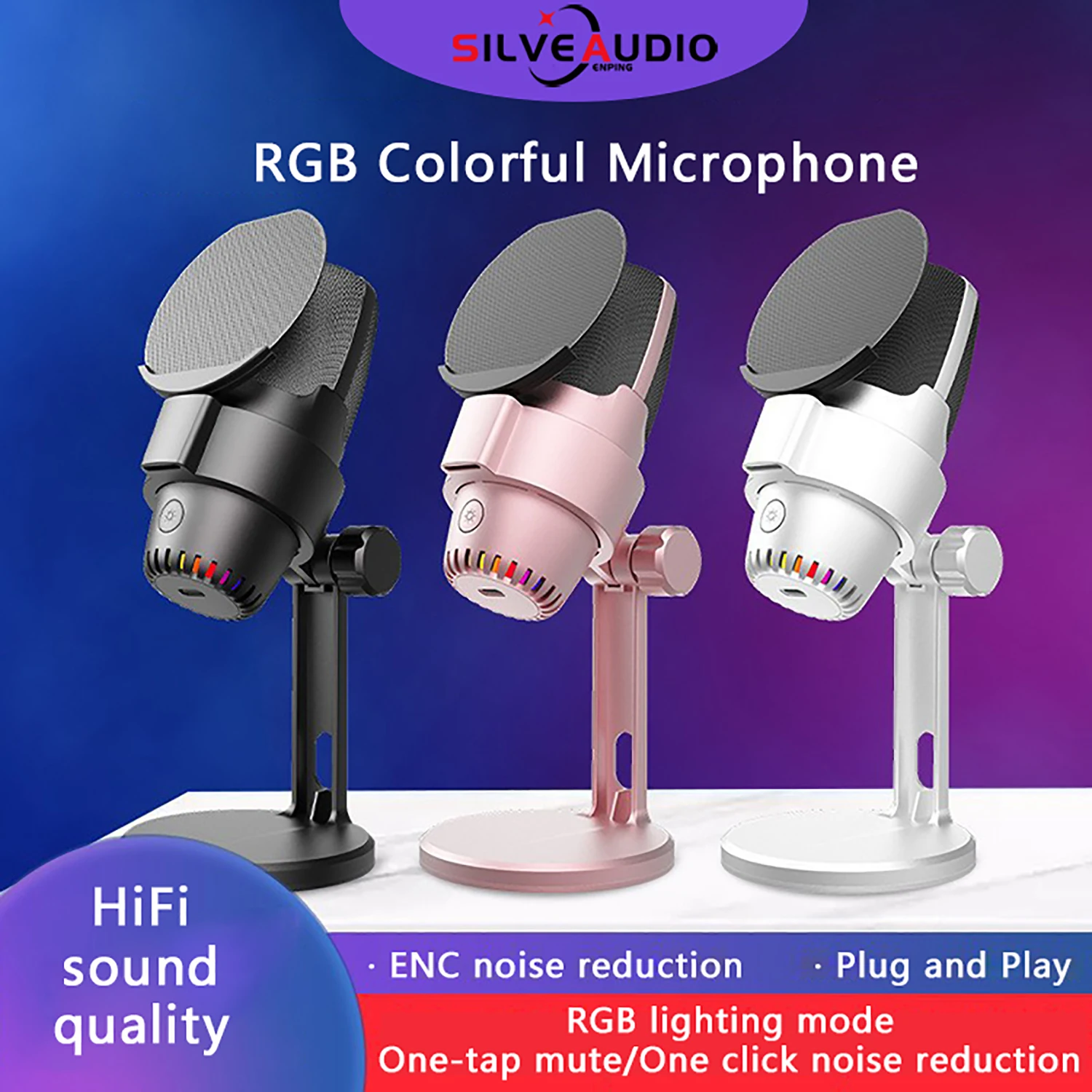 

GAM-M9 USB computer desktop recording video conference singing live broadcast condenser microphone RGB gaming voice microphone