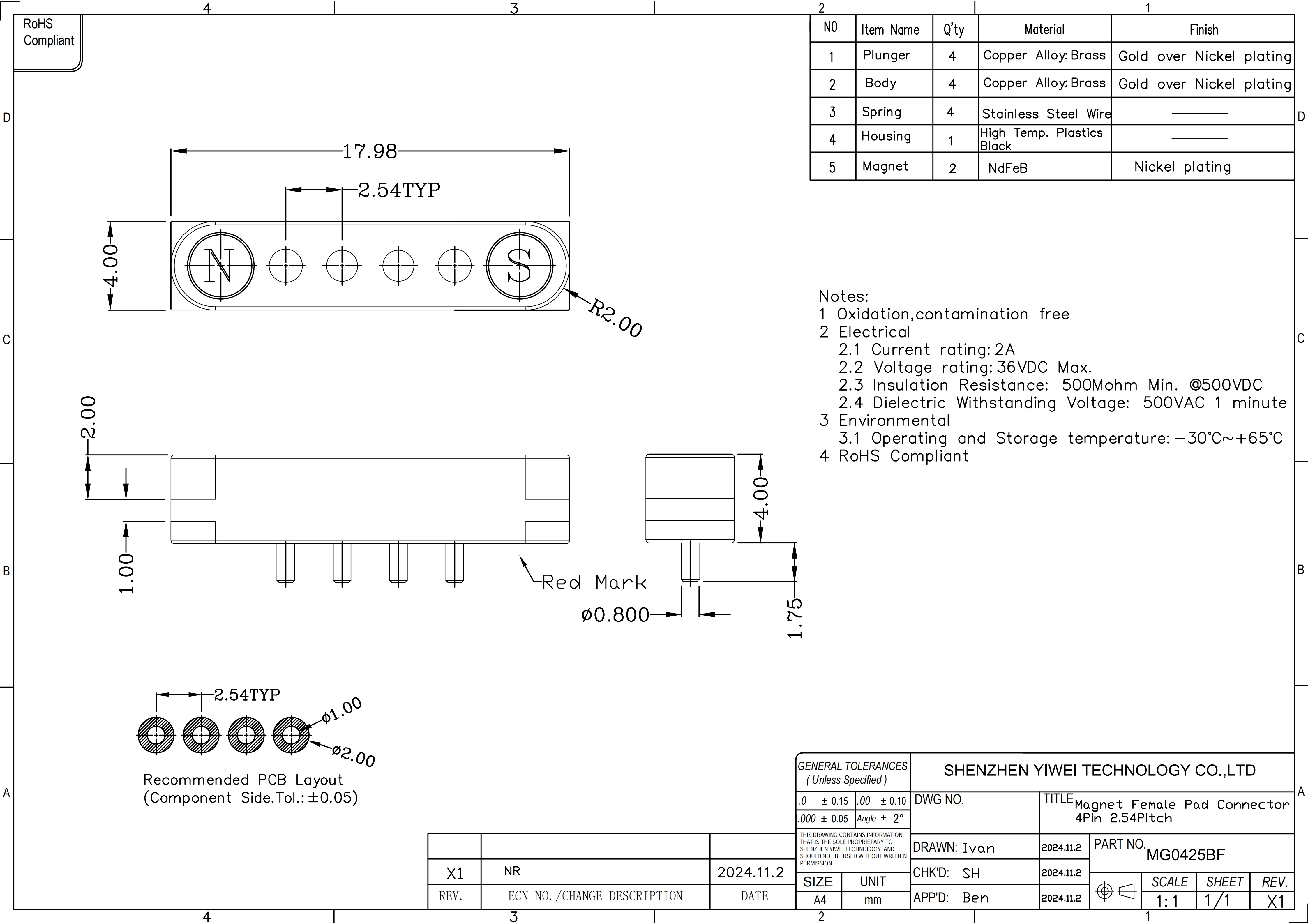 1/3/5 Paar federbelastete männlich weiblich 2,54 mm Rastermaß 2P 3 4 5 6 7 8 9 Pole Durchgangslöcher PCB BTB Stecker 2A DC magnetischer Pogo Pin – Detail 18