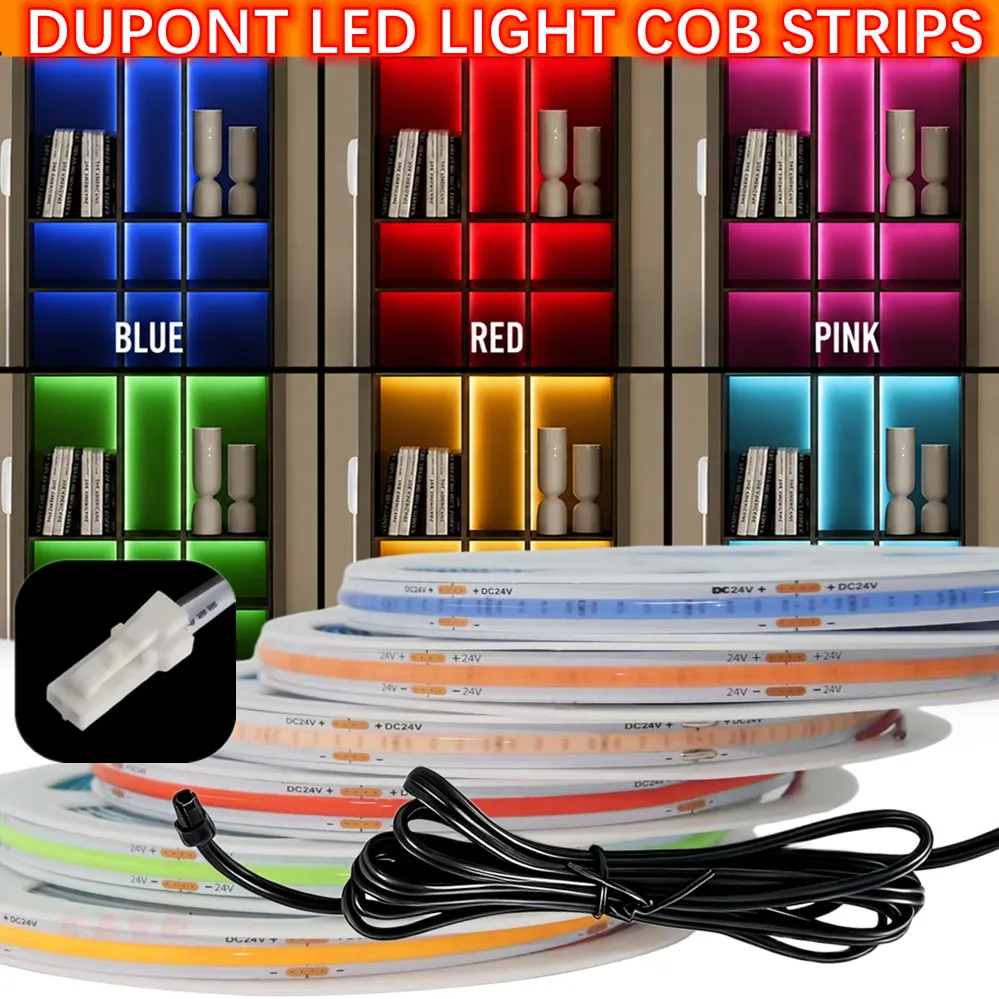 DC12V DuPont LED Light Cob Strips with 2M Cable Wire Under Cabinet Light 9 colors for Centralized Control Lamp Kitchen Lighting