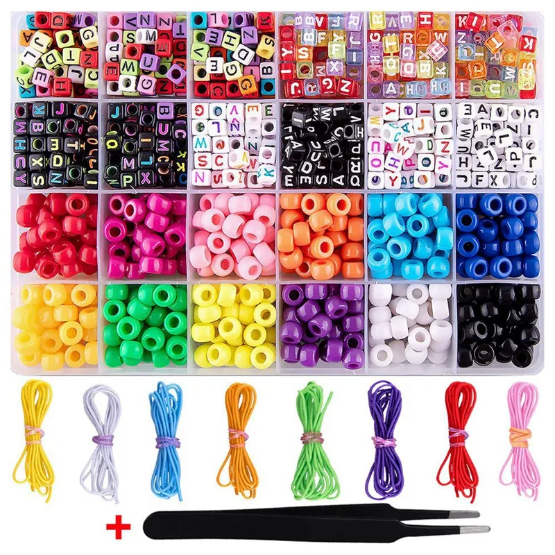 

1000Pcs/Box Acrylic Letter Bead Barrel Bead Accessories 8 Color Elastic Line DIY Bracelet Material