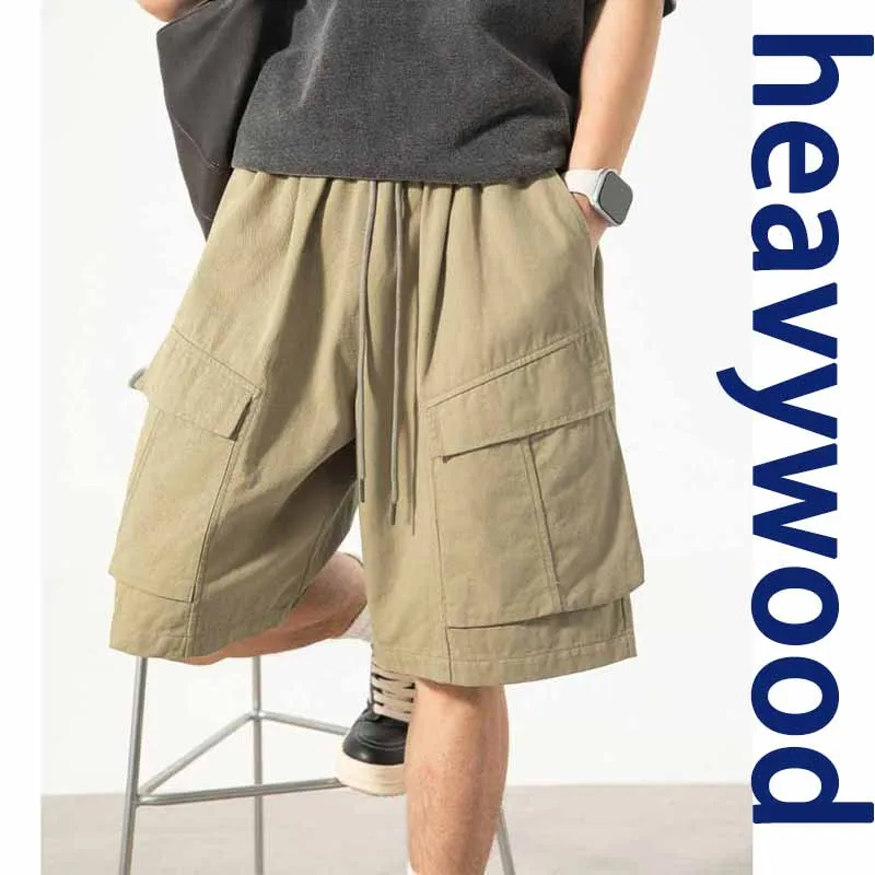 Men's Summer Thin Ice Silk  Dry Casual Loose Cargo Shorts Man  Workwear Orts Five-Quarter Length  Multi-ket Sports Mid-Pants