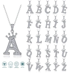 Moissanite Crown Alphabet Necklace S925 Silver 18k Gold Plated 26 Alphabets Pendant Necklace  Homecoming & Graduation Gift