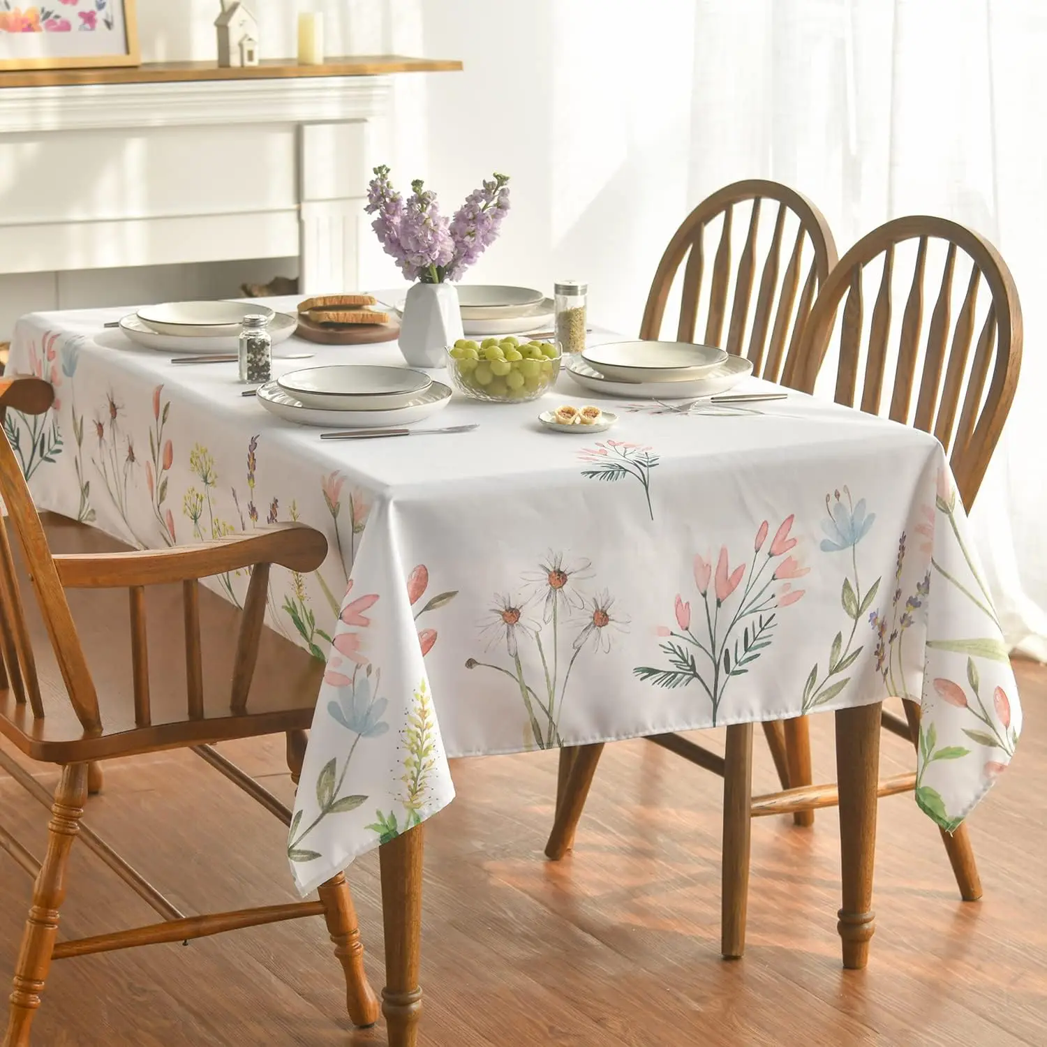 Easter Watercolor Wildflower Blooming Floral Home Rectangular Dining Table Coffee Table Tablecloth Party Picnic Decoration