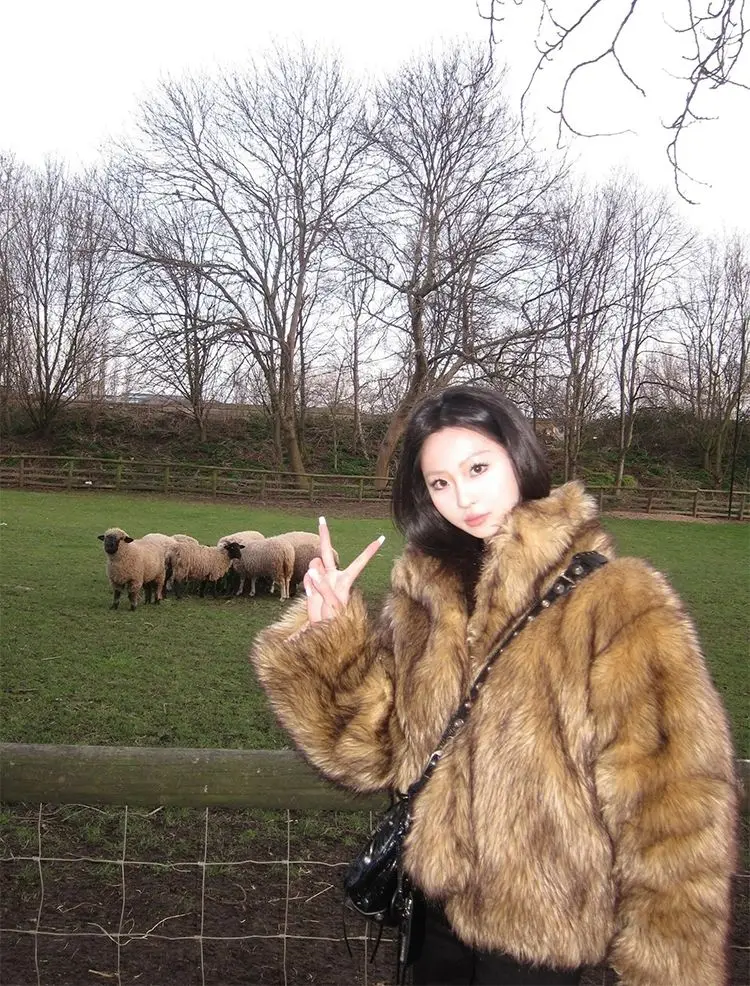 Imitatiebont dames 2025, winter nieuwe milieuvriendelijke vossenbont korte harige jas