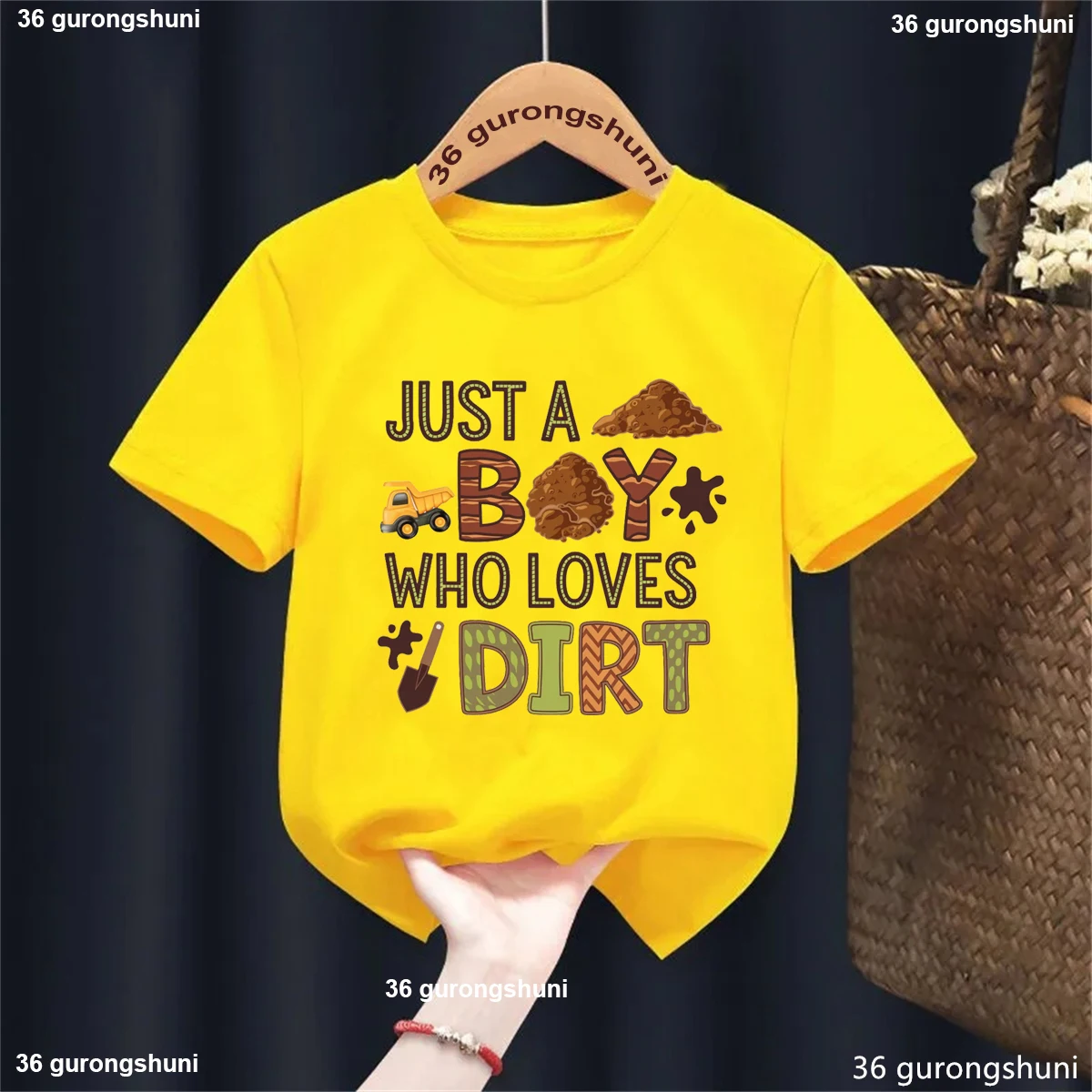Just A Boy Who Loves Dirty Construction Shirt, Backhoe Dirt Lover T-Shirt, Boys Excavator Tractor Shirt,Kids Heavy Machinery Tee