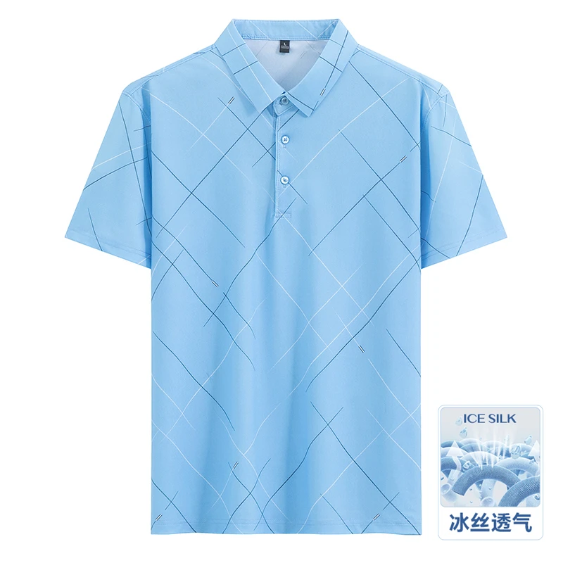 POLO minimalista de seda de hielo para hombre, camiseta de manga corta con botones versátiles, informal, holgada, Color sólido, novedad de verano