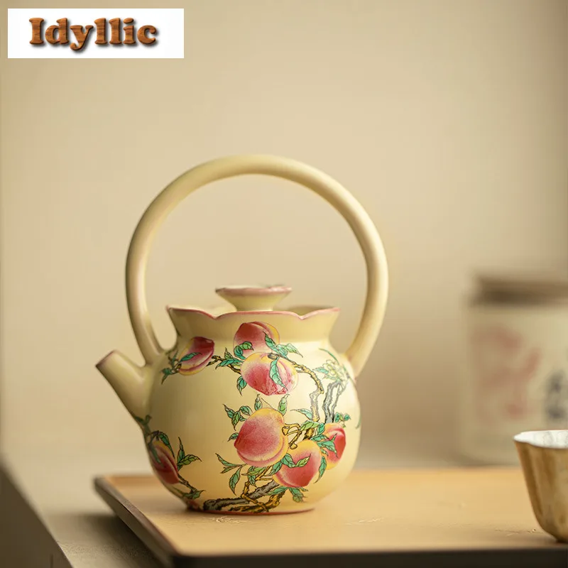 

200 мл Ru Kiln девять персиков, подъемная ручка, чайник ручной работы, чайник для заварки чая, чайник с ситечком для чайных украшений