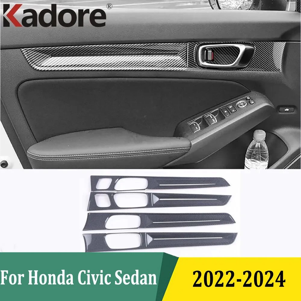 

Для Honda Civic 11-й седан 2022 2023 2024, дверной подлокотник, декоративная накладка на пороги, наклейка, аксессуары для интерьера, АБС-пластик, углеродное волокно