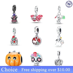 HOT 15 Style Halloween Series 925 Sterling Silver Pendant Charms Pumpkin Skull Beads Fit Pandora Bracelet Holiday Jewelry Gifts